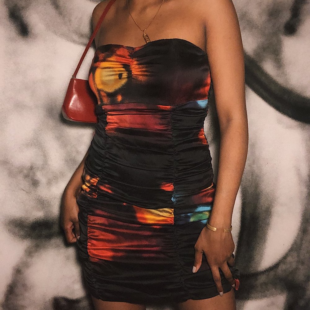Patterned Strapless Dress